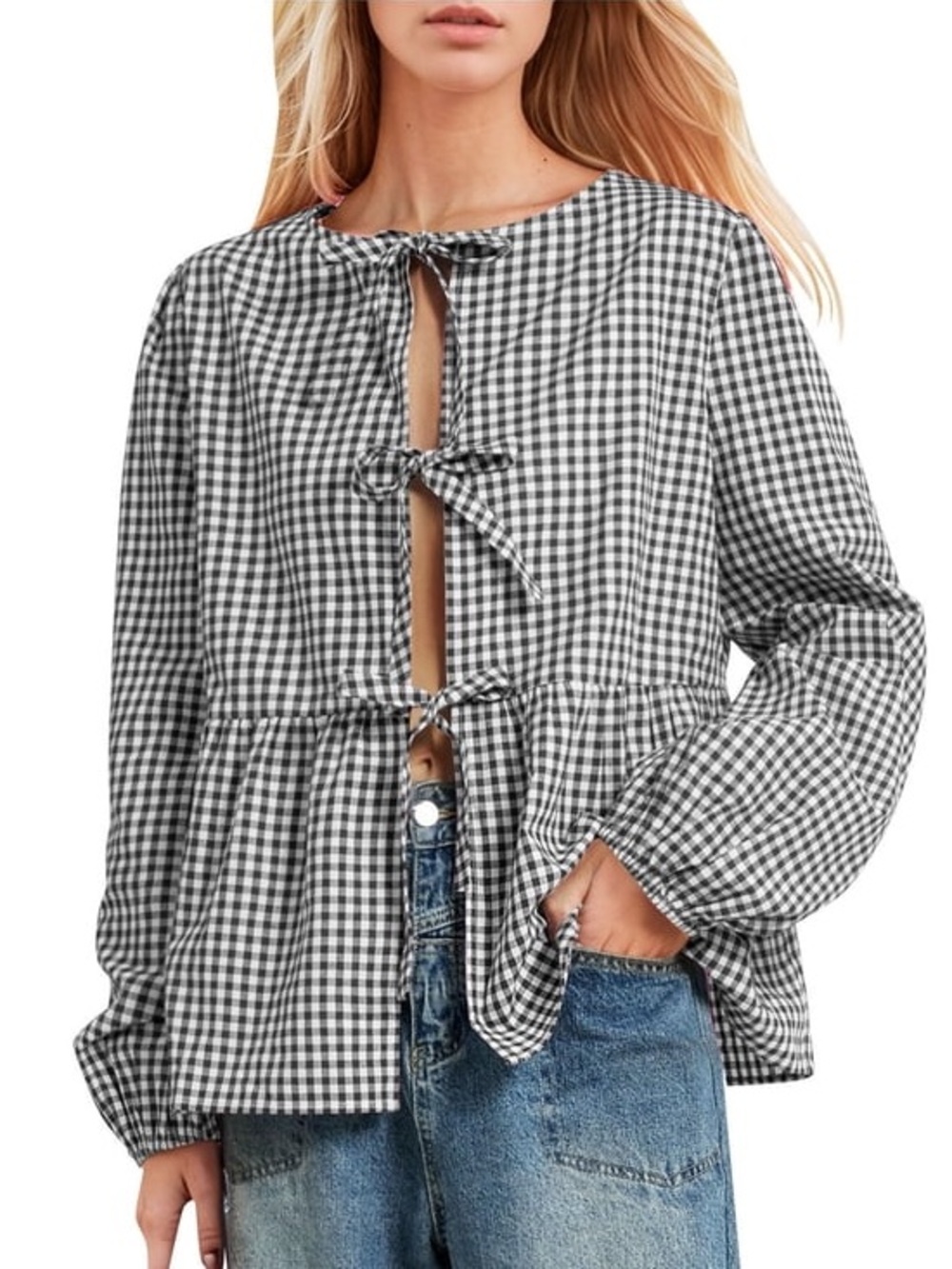 Casly Lamiit Plaid Shirt Women Tie Front Gingham Top